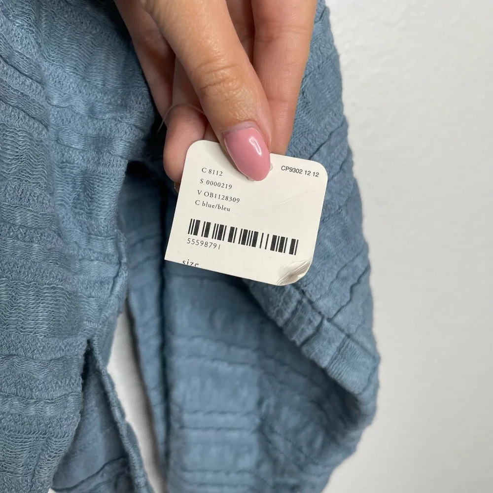 We The Free Free People Blue Textured Cropped Long Sleeve Top XS